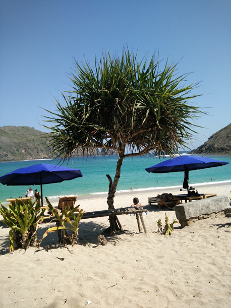 Blue sea water at Mawun Beach, southern part of Lombok Island