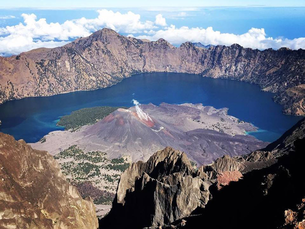 View from the summit of Mount Rinjani 3726 M above sea level